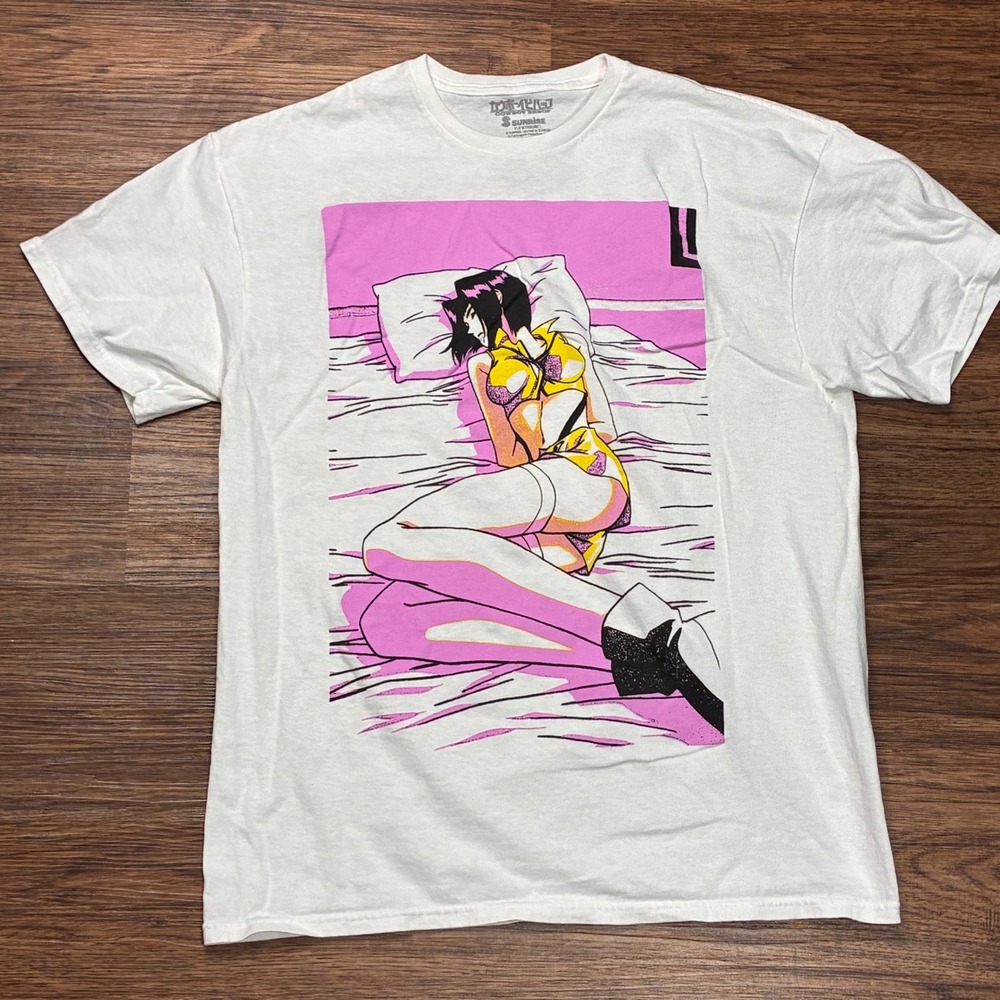 Cowboy Bebop Faye Valentine Anime T-Shirt Men's L White Sunrise Manga Tee